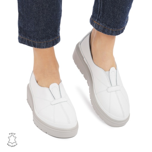 Pantofi Casual de dama din Piele Naturala LF0918 ALB - Img 2