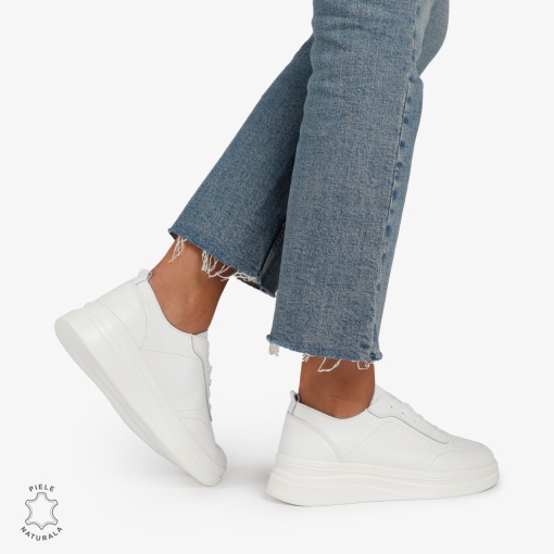 Pantofi Casual de dama din Piele Naturala LF1206 ALB - Img 3