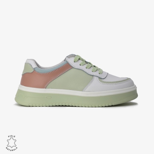 Pantofi Casual de dama din Piele naturala Multicolor cu design special LF0519 ALB CU VERDE - Img 2