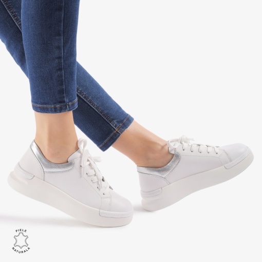 Pantofi Casual de dama din Piele naturala Trendy LF0525 ALB - Img 2