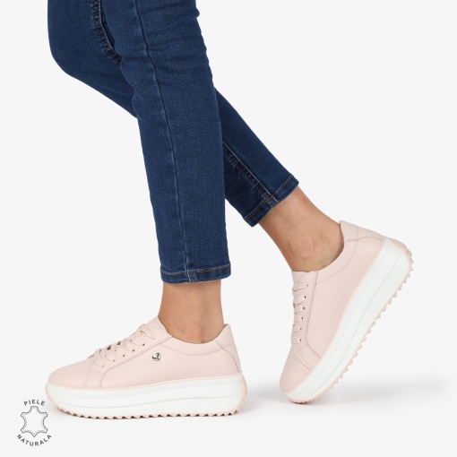 Pantofi CASUAL PIELE NATURALA cu talpa inalta LF1275 Roz - Img 2