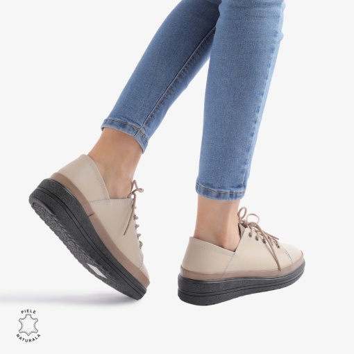 Pantofi casual piele naturala LF877 BEJ - Img 2