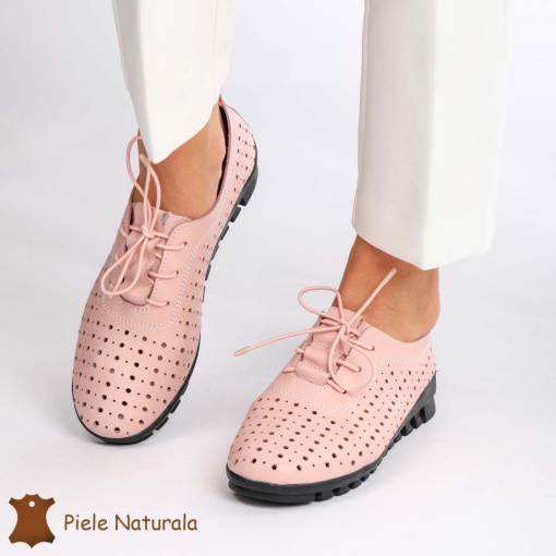 Pantofi Perforati dama din Piele Naturala cu mici perforatii LF0188 ROZ - Img 2