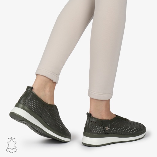 Pantofi Perforati Dama Piele naturală LF0098 VERDE INCHIS - Img 3