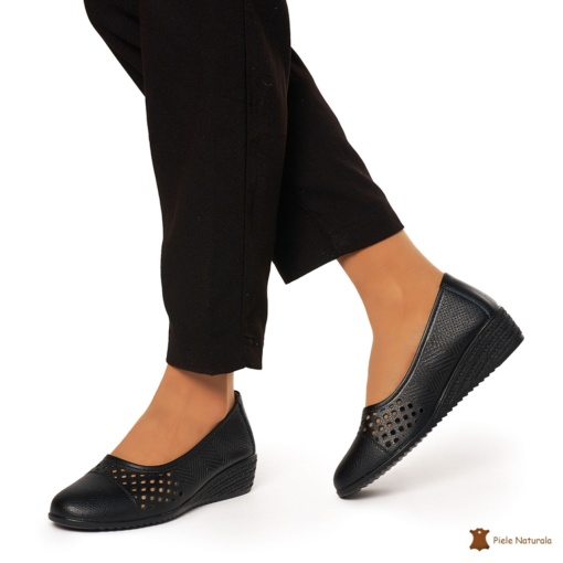 Pantofi Perforati Dama Piele Naturala Slip-on LF0077 NEGRU - Img 3