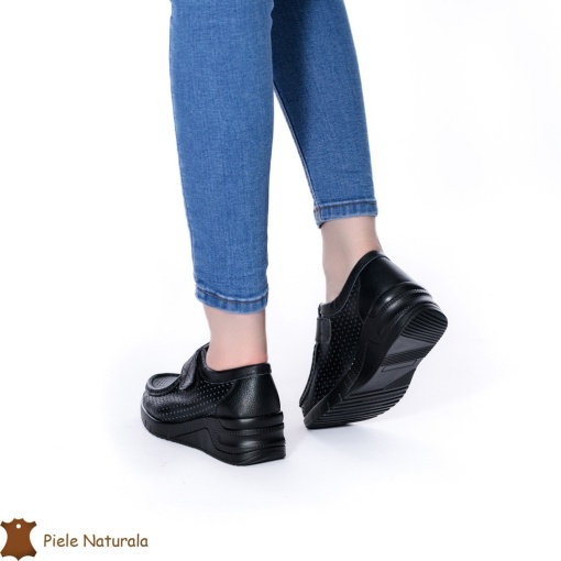 Pantofi perforați NEGRU din Piele naturală LF0115 - Img 3