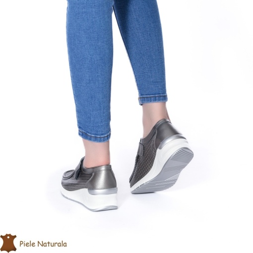 Pantofi perforați Pewter din Piele naturală LF0115 - Img 3