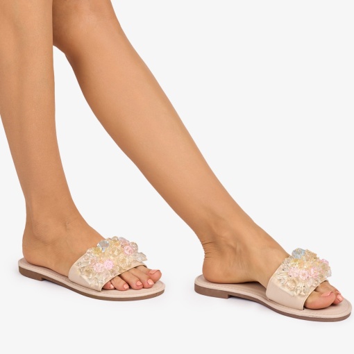 PAPUCI dama din Piele ECOLOGICA cu pietre cristaline colorate LF1081 CULOARE: Bej - Img 3