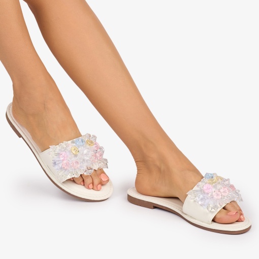 PAPUCI dama din Piele ECOLOGICA cu pietre cristaline colorate LF1081 CULOARE: Alb - Img 2