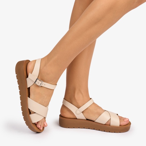 SANDALE dama din Piele ECOLOGICA CU BRETELE MODEL SIMPLU LF1094 CULOARE: BEJ - Img 3
