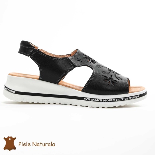 Sandale dama din Piele Naturala cu talpa Inalta LF0195 NEGRU - Img 2