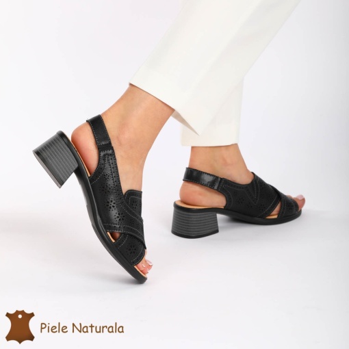 SANDALE Dama Piele Naturala CU barete incrucisate LF1441 Culoare: NEGRU - Img 3