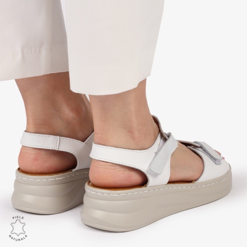 Sandale din piele naturală cu talpă ușoară pentru confort LF1401 ALB - Img 4