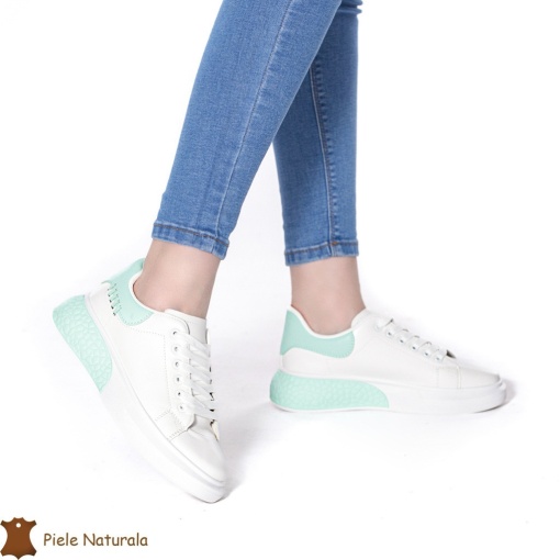 SNEAKERS Dama din Piele Ecologica LF0129 Alb cu VERDE - Img 2