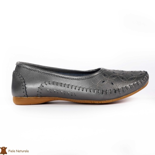 Balerini dama din Piele Naturala cu mici perforatii LF0180 PEWTER - Img 2