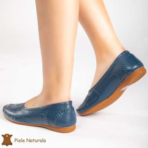 Balerini dama din Piele Naturala cu talpa flexibila LF0178 BLEUMARIN - Img 2