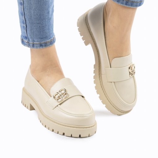 Mocasini DAMA din PIELE ECOLOGICA cu detaliu Auriu LF0963 CULOARE: Bej - Img 4