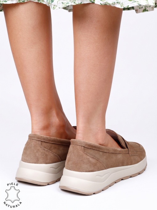 Mocasini damă din piele naturală cu design modern LF1815 khaki - Img 3