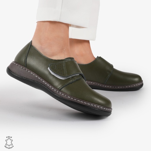 Mocasini dama din Piele naturală LF0017 Verde Inchis - Img 2