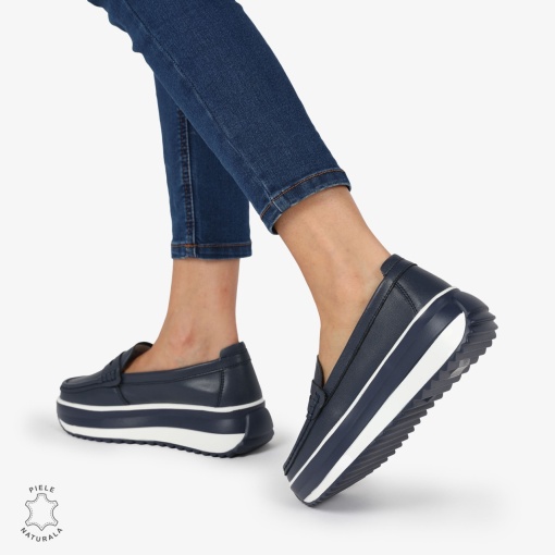MOCASINI DAMA PIELE NATURALA cu talpa inalta si cusatura laterala LF1276 NAVY - Img 3