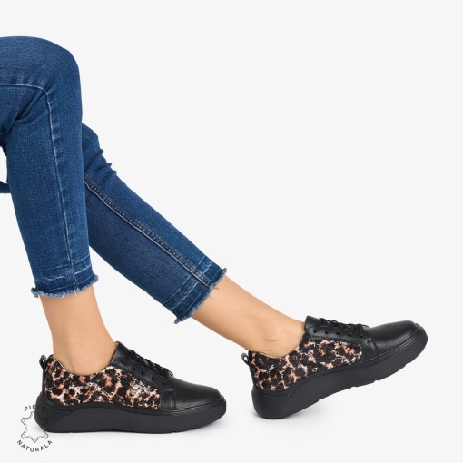Pantofi Casual DAMA din PIELE Naturala cu imprimeu de leopard LF0949 CULOARE: Negru - Img 2