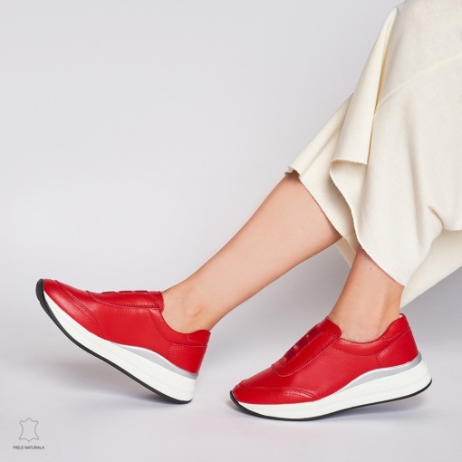 Pantofi Casual dama din Piele naturala CU INCHIDERE ELASTIC LF1233 ROSU - Img 3