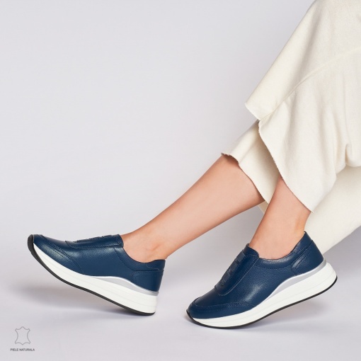 Pantofi Casual dama din Piele naturala CU INCHIDERE ELASTIC LF1233 BLEUMARIN - Img 3