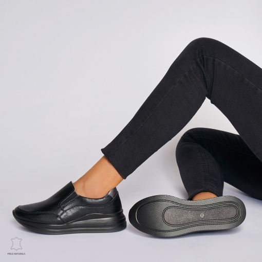 Pantofi Casual dama din Piele naturala CU INCHIDERE SLIP-ON LF1235 NEGRU - Img 4