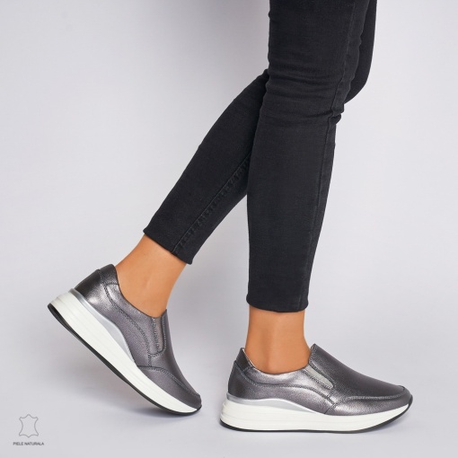 Pantofi Casual dama din Piele naturala CU INCHIDERE SLIP-ON LF1235 PEWTER - Img 4