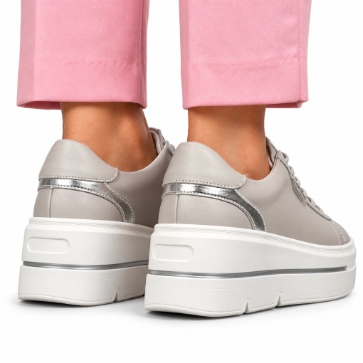 Pantofi CASUAL dama din piele naturala CU SIRET LF1453 GRI - Img 3