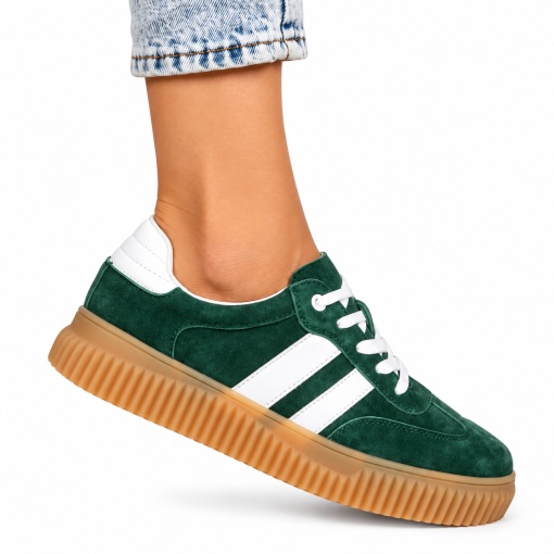 Pantofi Casual DAMA din Piele Naturala intoarsa, Model Retro LF1531VERDE - Img 2
