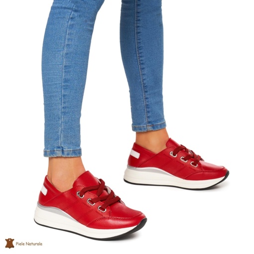 Pantofi Casual dama din Piele naturala LF0049 Rosii - Img 2