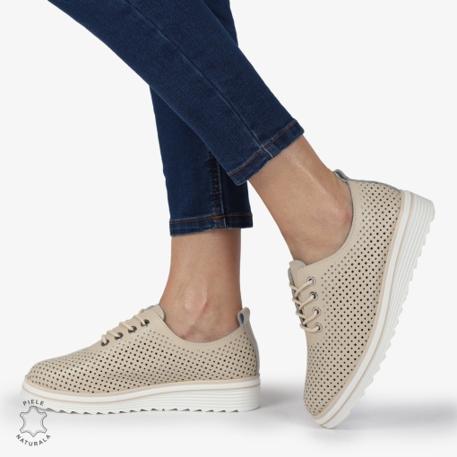 Pantofi casual dama din Piele naturală LF0113 BEJ - Img 3