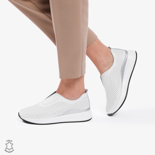 Pantofi Casual dama din piele naturala LF0784 ALB - Img 3