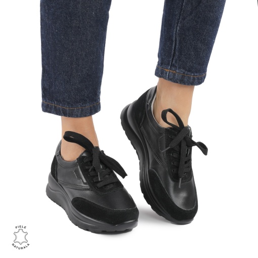 Pantofi Casual dama din Piele Naturala LF0855 NEGRU - Img 2