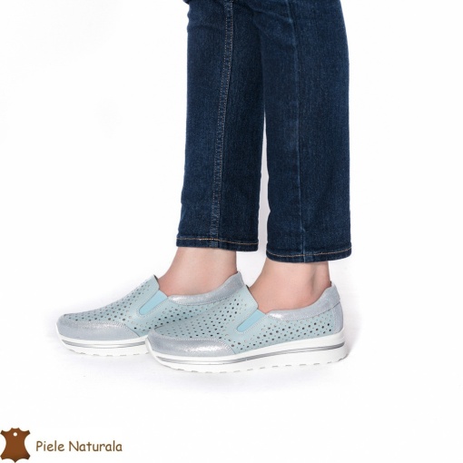 Pantofi Casual dama din Piele naturala LF0860 ALBASTRU - Img 2