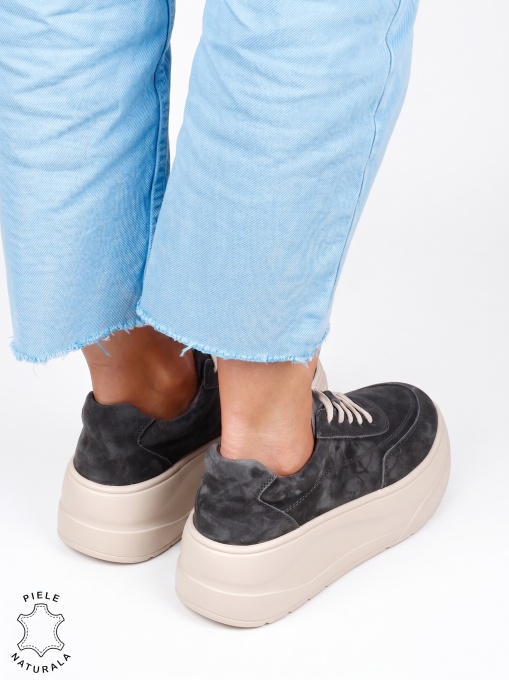 Pantofi casual damă din piele naturală, model sport LF1822 Gri - Img 3