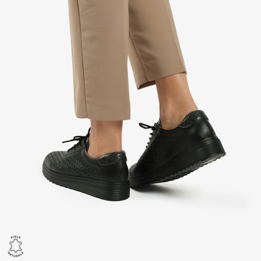 Pantofi Casual dama din piele naturala Perforati LF0782 NEGRU - Img 4
