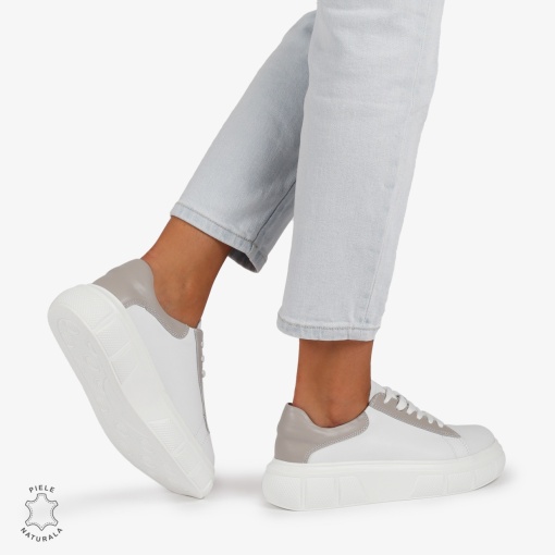 Pantofi Casual Dama Piele Naturala LF1000 Alb cu Gri - Img 6