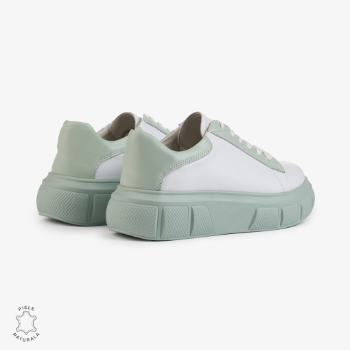 Pantofi Casual Dama Piele Naturala LF1000 Alb cu Verde - Img 5