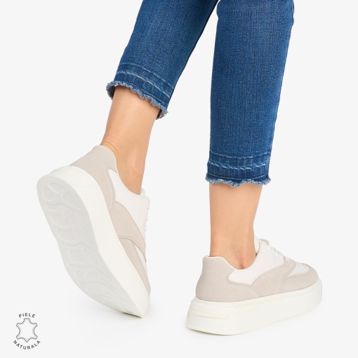 Pantofi casual dama piele naturala si piele naturala intoarsa LF0872 ALB - Img 3