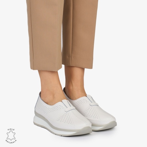 PANTOFI CASUAL Dama Piele Naturala USOR INALTA LF1050 Culoare: ALB - Img 2