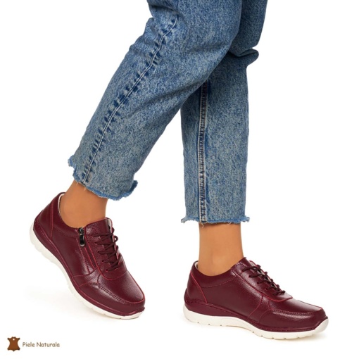 Pantofi casual de dama din piele naturala cu talpa aderenta LF0022 BORDO - Img 2