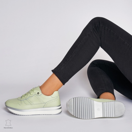 Pantofi casual de dama din piele naturala cu talpa groasa LF0001 Verde - Img 3