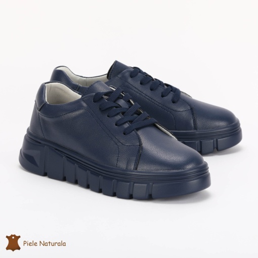 Pantofi Casual de dama din Piele naturala cu talpa groasa LF0491 NAVY - Img 3