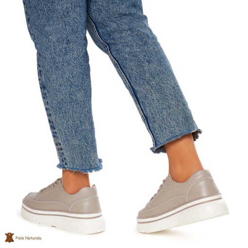 Pantofi Casual de dama din Piele naturala cu talpa groasa LF1319 GRI - Img 4