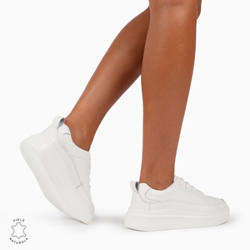 Pantofi Casual de dama din Piele Naturala CU TALPA INALTA LF1210 ALB - Img 2