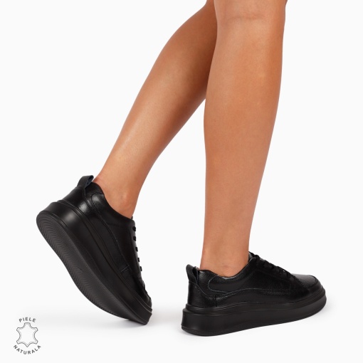 Pantofi Casual de dama din Piele Naturala CU TALPA INALTA LF1210 NEGRU - Img 3