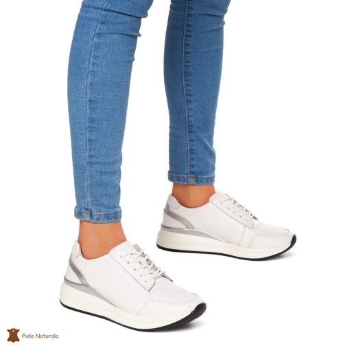 Pantofi casual de dama din piele naturala cu talpa plata LF0019 ALB - Img 2