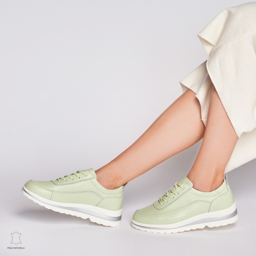 Pantofi casual de dama din piele naturala LF0002 VERDE - Img 4
